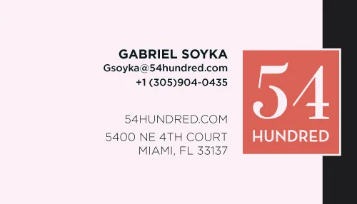 Pale 54 Hundred contact card with coral logo block at right