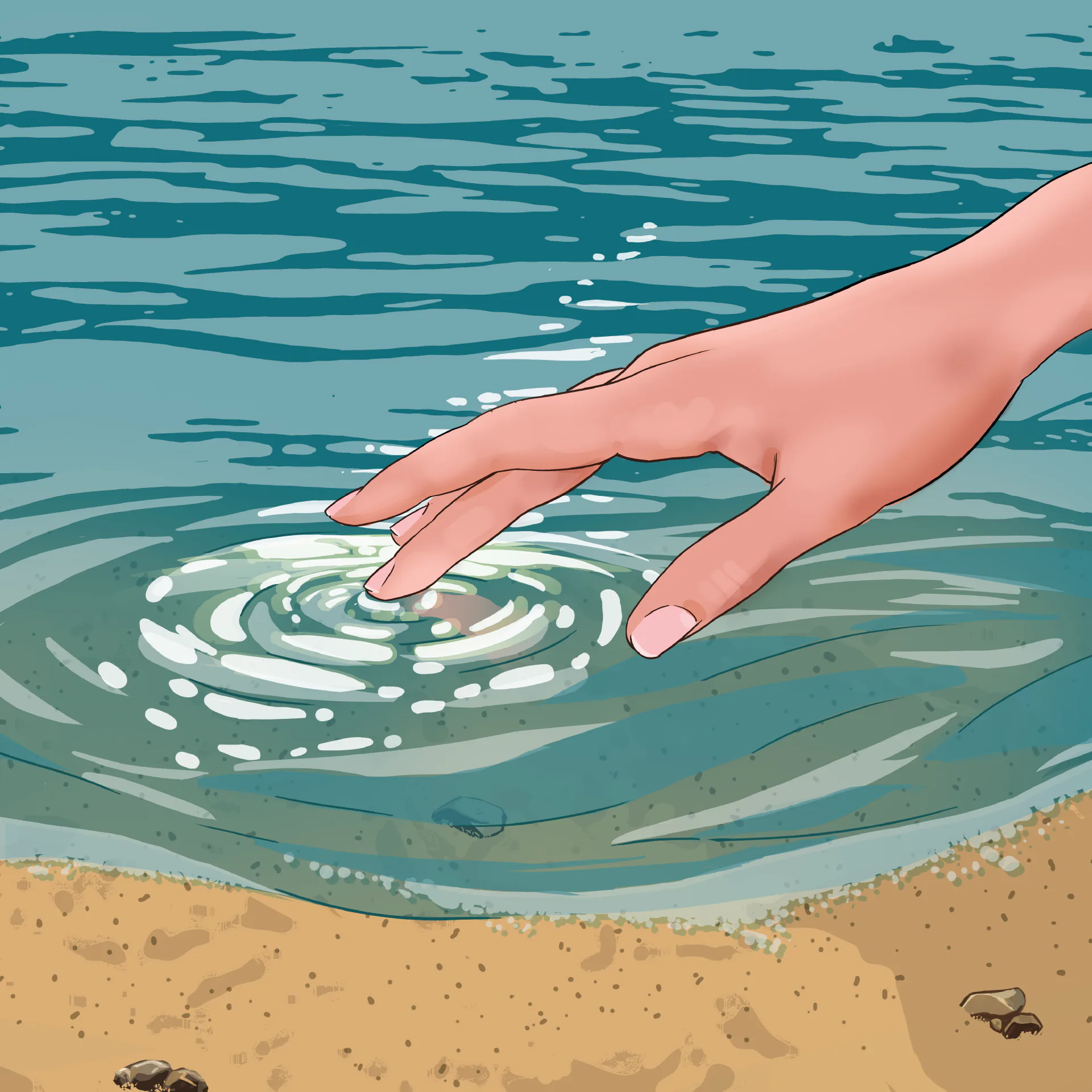 Lo Que Llaman Bueno album cover artwork with a hand touching rippling water