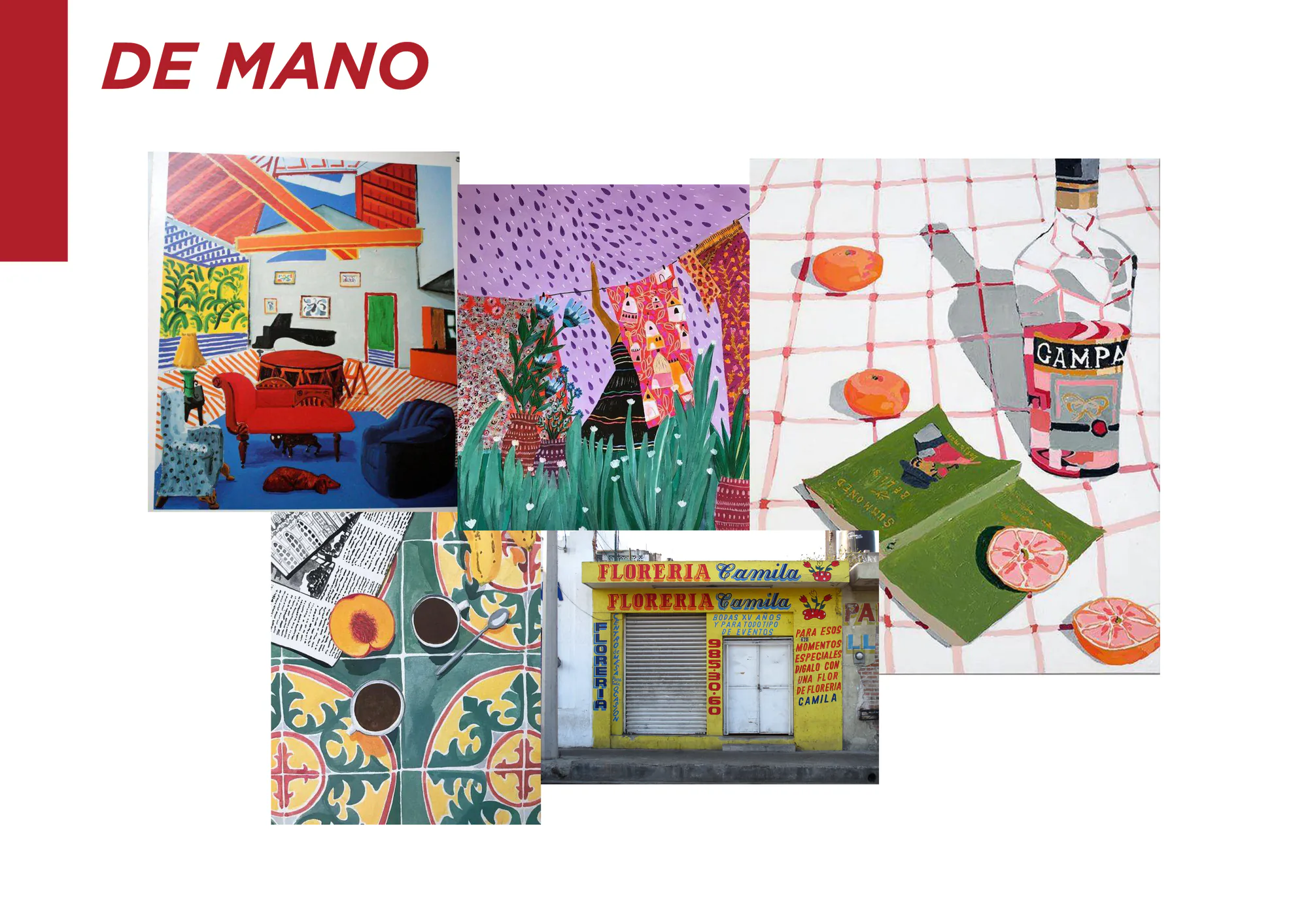 Boca Paila handmade visual direction board with colorful interiors, patterns, and street signage