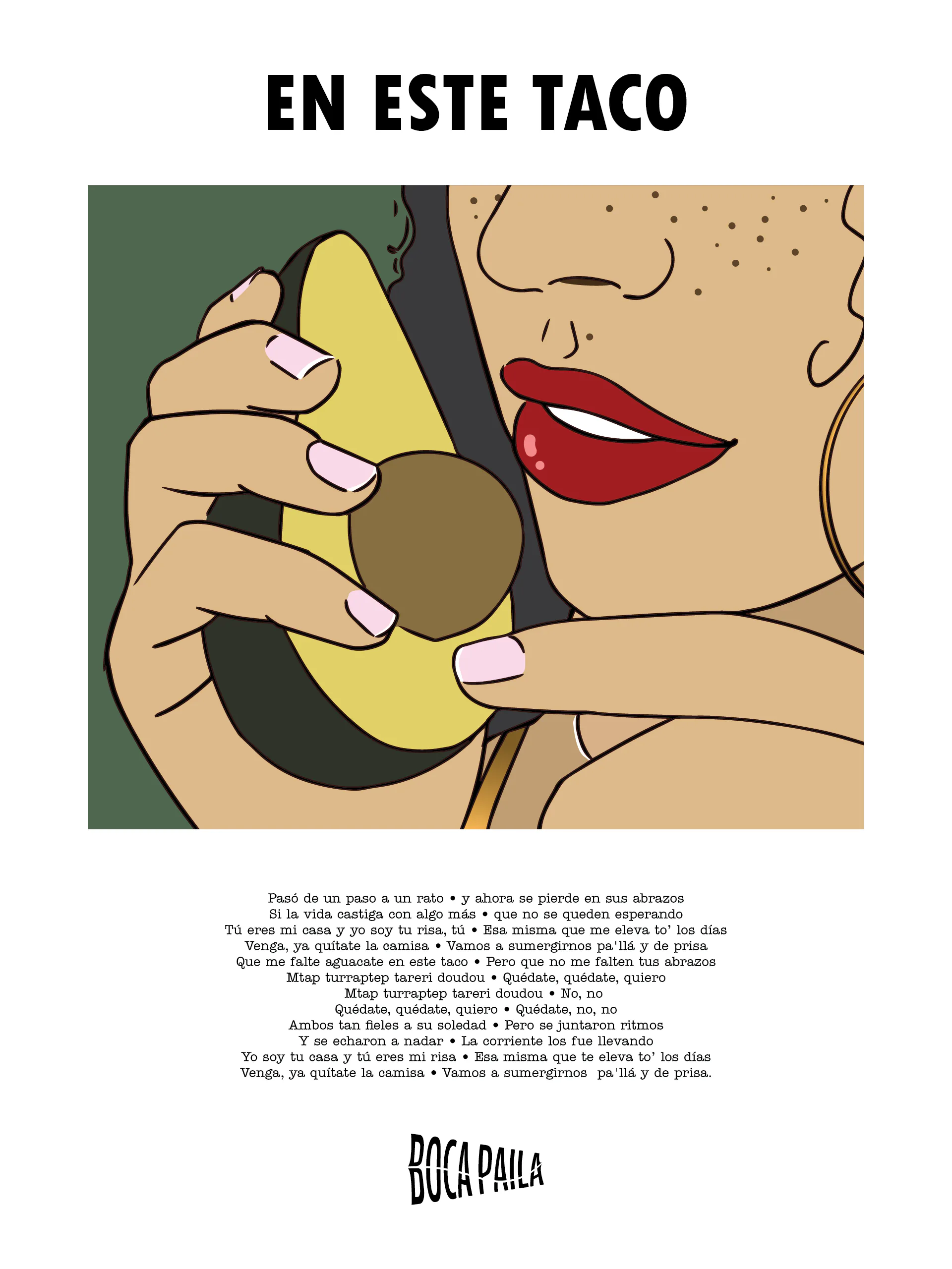 En Este Taco lyric artwork with a person holding an avocado