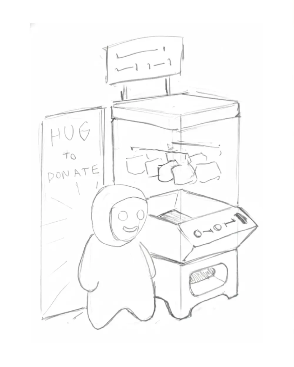 Hug Me Moo concept sketch with front interaction and belly hatch