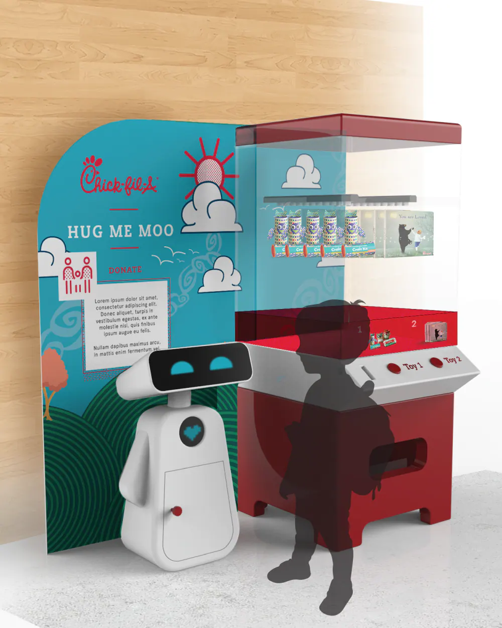 Hug Me Moo final concept render with branded interactive body