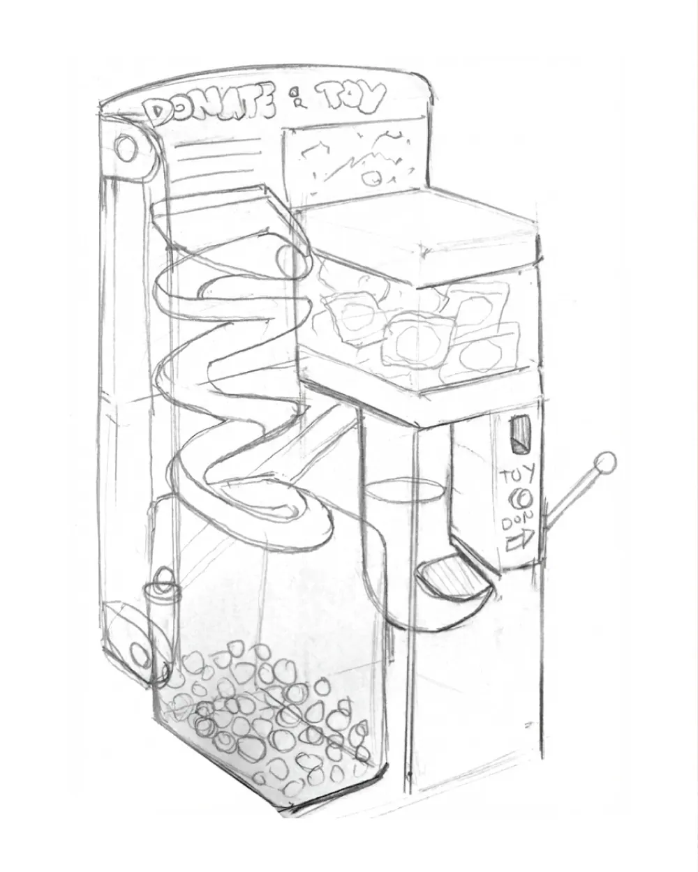Humble Wonder Machine concept sketch with integrated screen and prize bay