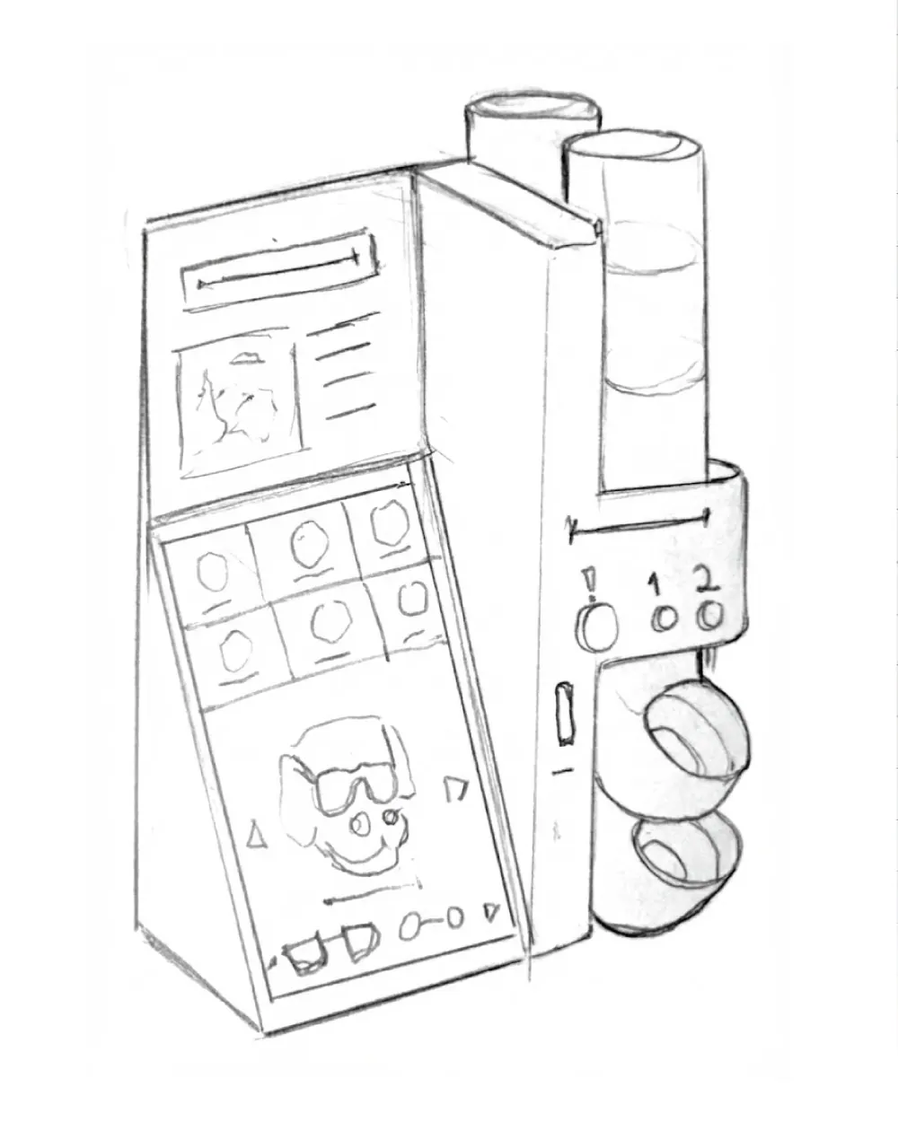 Concept sketch variation with angled screen and side mechanics