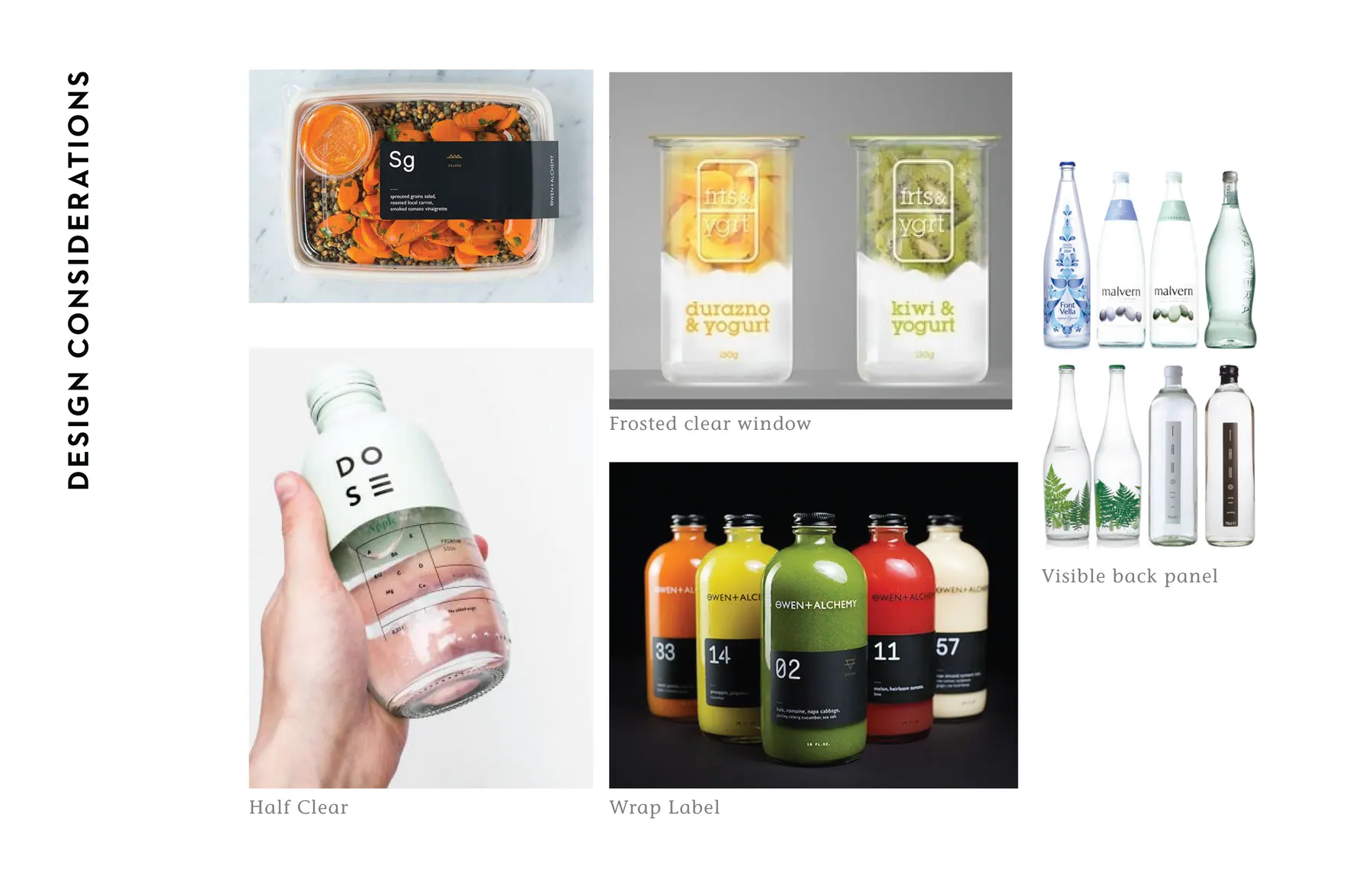 Whole milk packaging design considerations with clear vessels, frozen desserts, bottles, and wrap labels