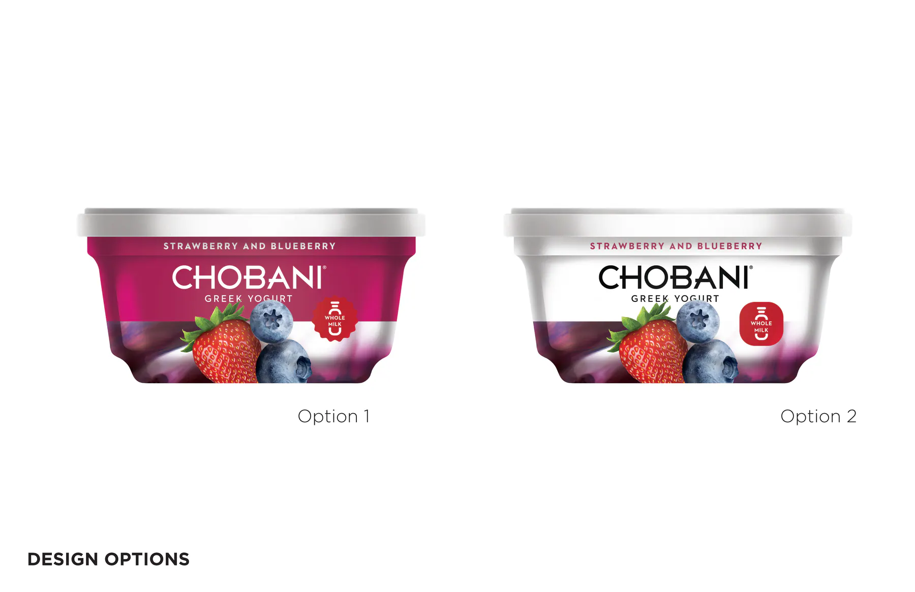 Whole milk package option one and option two with transparent cup and fruit photography