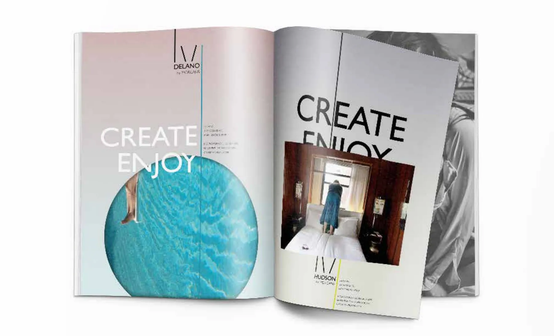 Morgans line identity presented in an editorial hospitality spread
