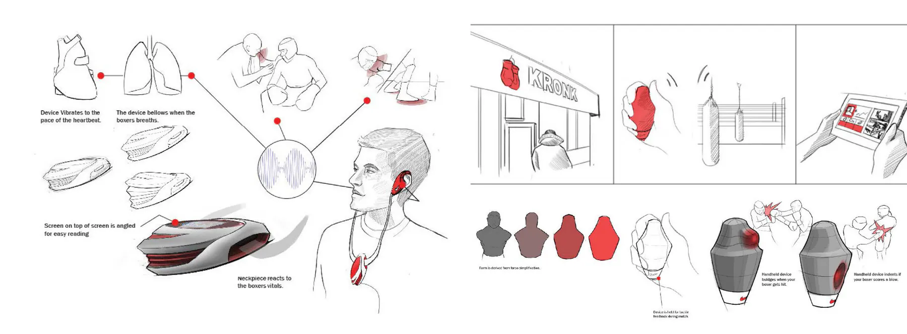 Early Nike KO concepts for breathing feedback, a wearable pendant, and a responsive handheld device