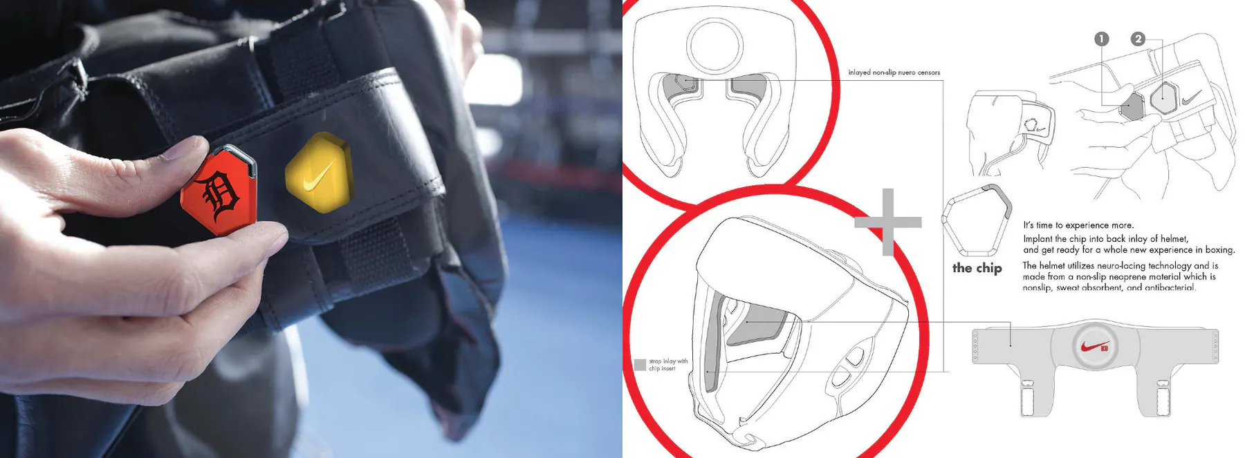 Nike KO helmet liner and removable sensor badge integration