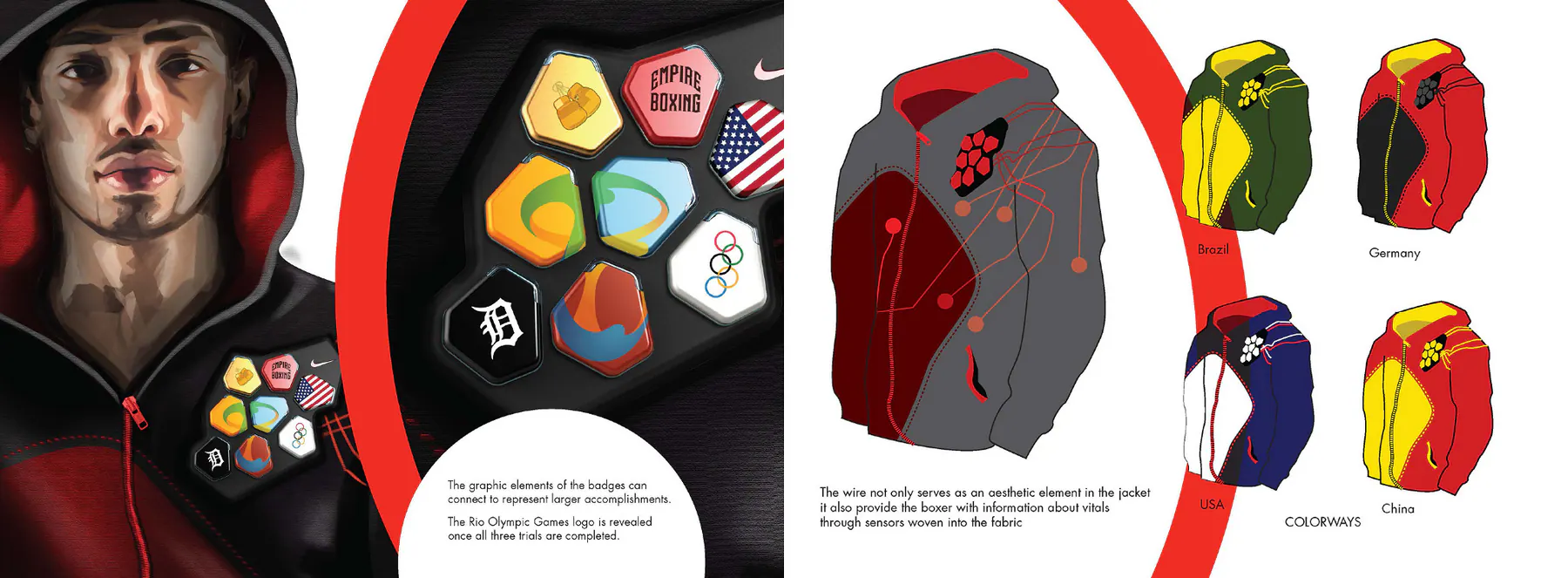 Nike KO athlete jacket with achievement badges, sensor pathways, and country colorways
