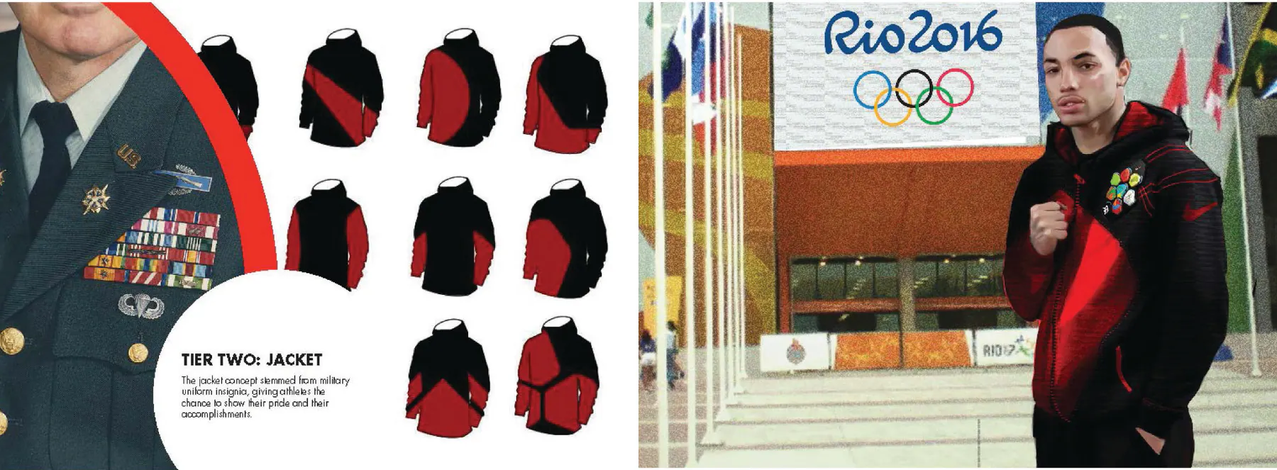 Nike KO tier-two jacket concepts and Olympic athlete visualization