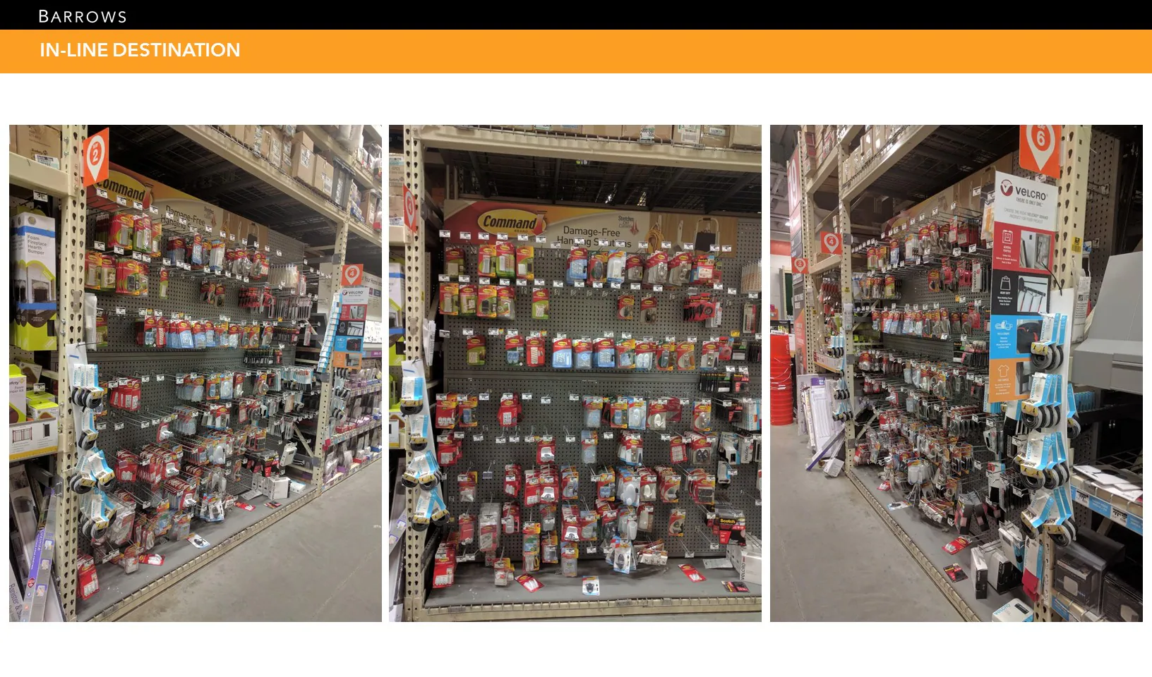 Existing Home Depot destination showing brand blocks, promotional signage, and crowded hardware merchandising